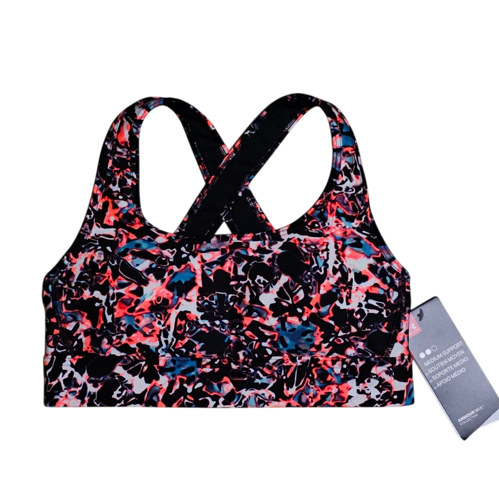 UNDER ARMOUR Mid Crossback Print Mash Up Sports Bra Womens XS